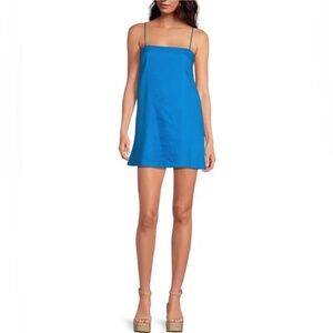 Gianni Bini Kourtney Linen Blend Straight Neck Sleeveless Short Dress